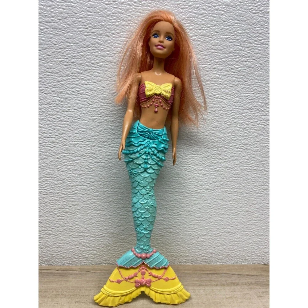 2017 Mattel Barbie Mermaid Doll Aqua Yellow Tail Peach Pink Hair 13in Tall